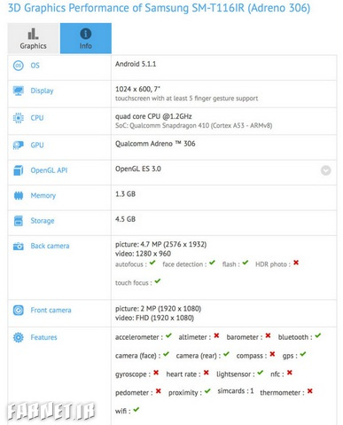 افشای اطلاعات تبلت سامسونگ Galaxy Tab 3 Lite