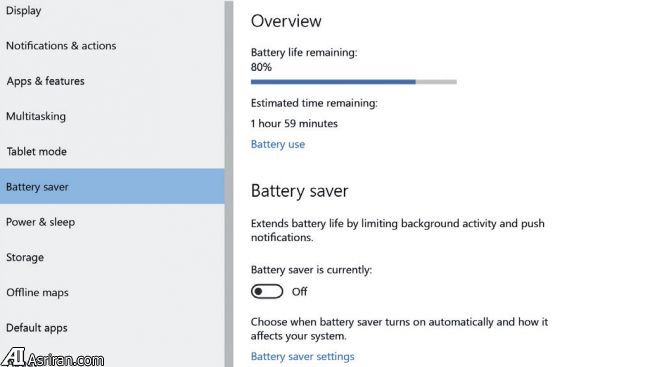 افزایش عمر باتری در دستگاه های مجهز به ویندوز 10 افزایش عمر باتری در دستگاه های مجهز به ویندوز 10