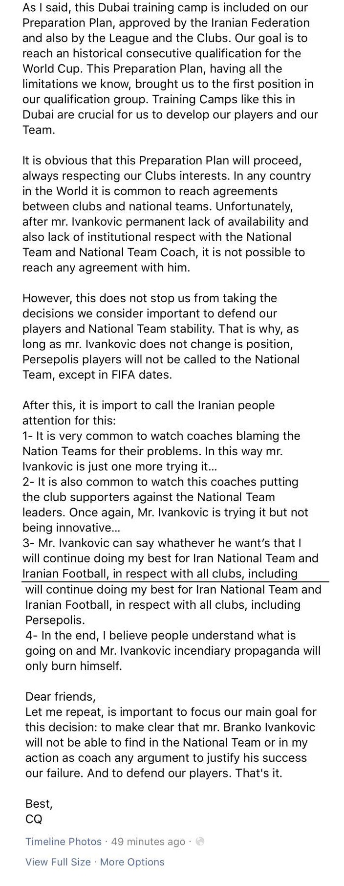 کارلوس کی روش : آتش افروزی برانکو خودش را می سوزاند کارلوس کی روش : آتش افروزی برانکو خودش را می سوزاند