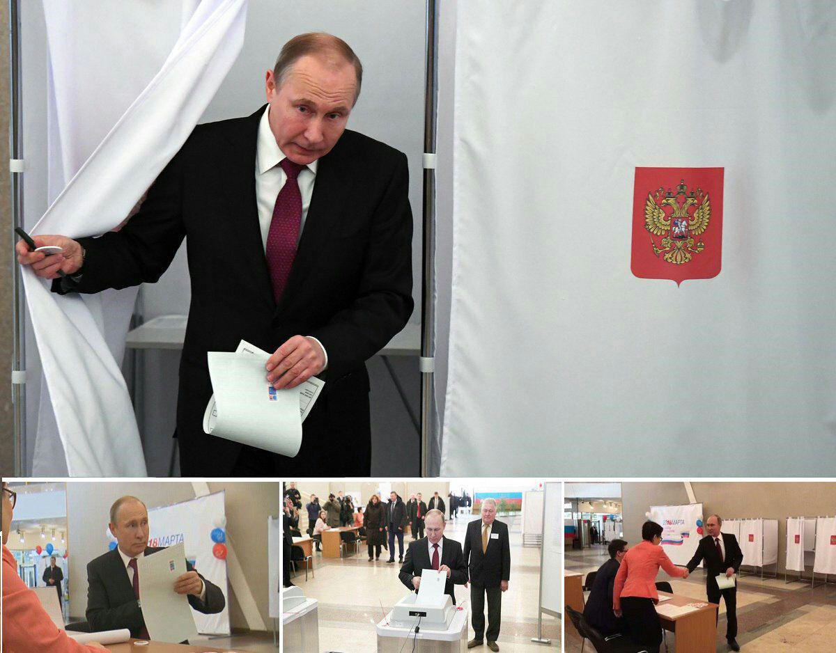 پوتین رای خود را به صندوق انداخت