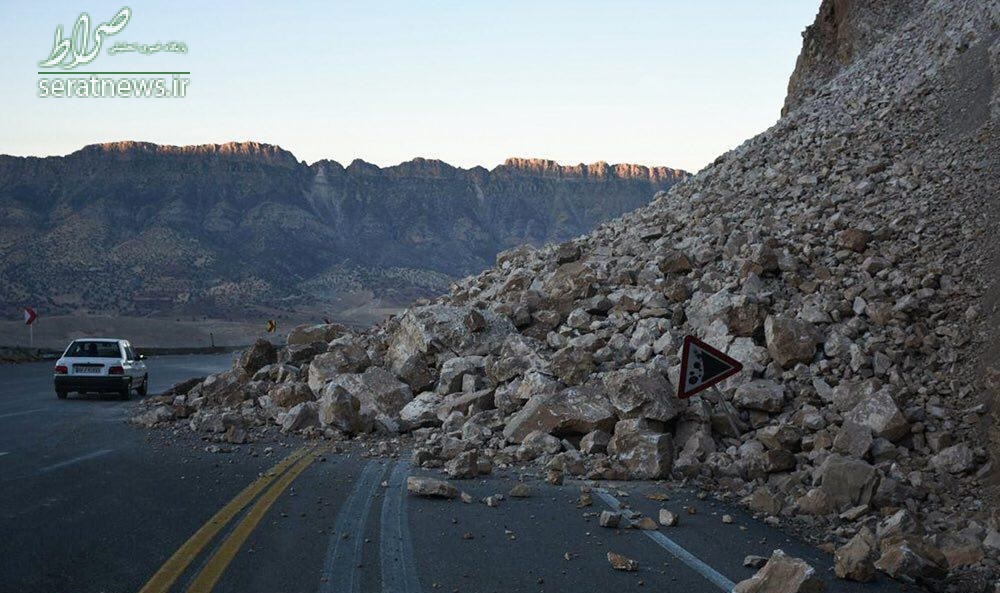 ریزش کوه در محور کرمانشاه به سر پل ذهاب (عکس)