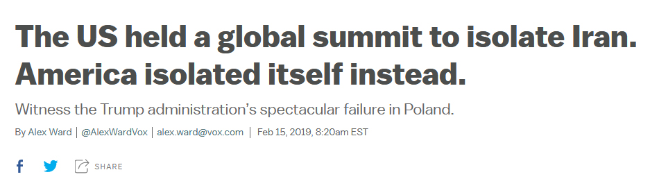 تحلیل وب سایت آمریکایی: کنفرانس ورشو شکستی بزرگ برای آمریکا بود