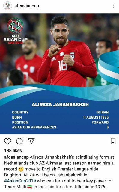 AFC: جهانبخش می&zwnj;تواند ستاره ایران در قهرمانی در آسیا باشد