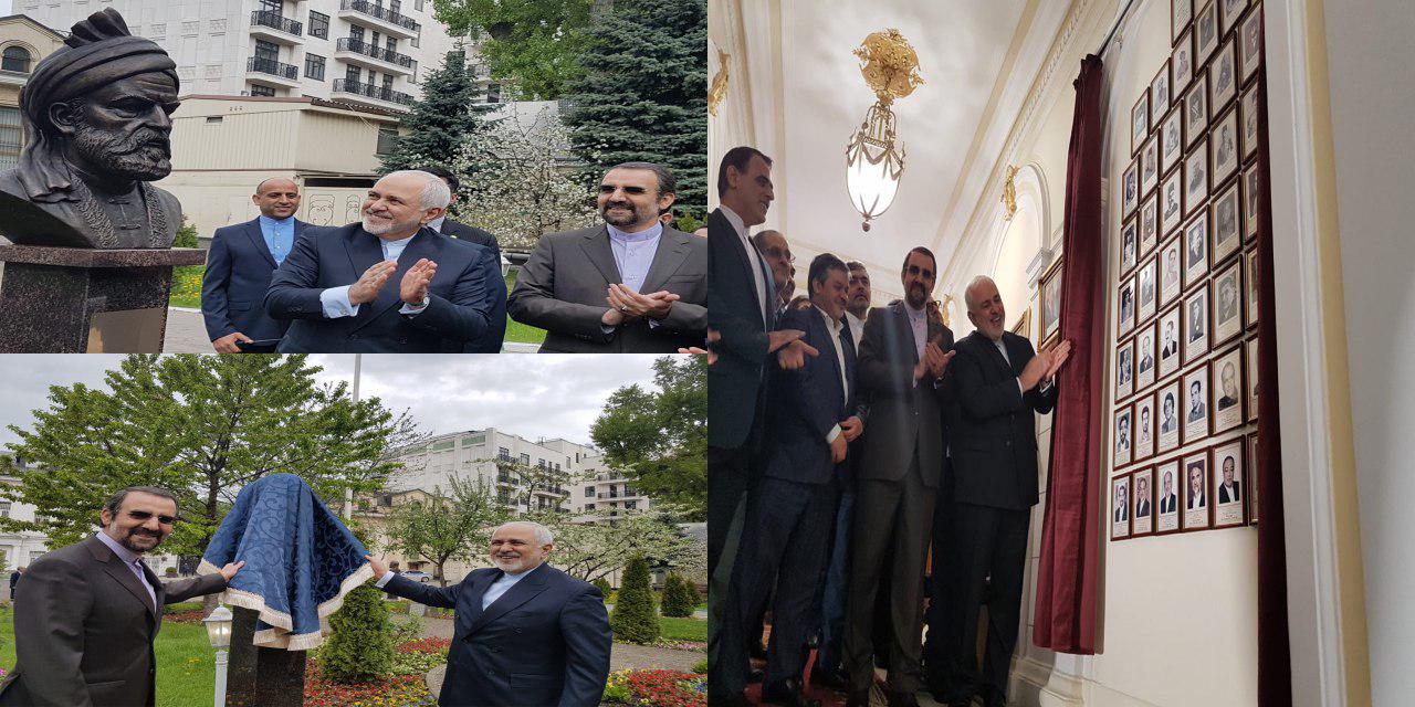 رونمایی از سردیس حافظ، سعدی، فردوسی و رودکی در سفارت ایران در مسکو توسط ظریف (+عکس)
