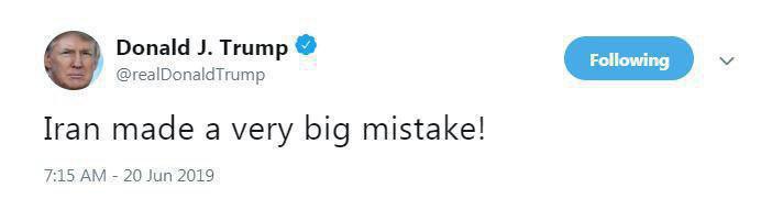 واکنش ترامپ با انهدام پهپاد آمریکایی توسط ایران واکنش ترامپ با انهدام پهپاد آمریکایی توسط ایران