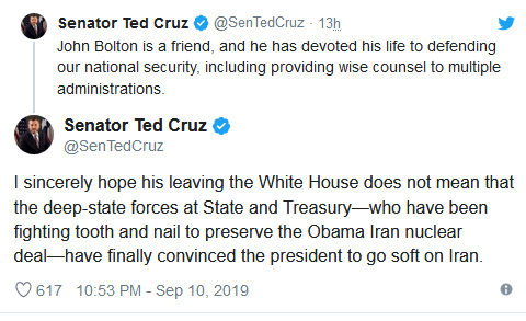 نگرانی سناتور تندرو آمریکایی: امیدوارم برکناری بولتون کار حامیان برجام نبوده باشد