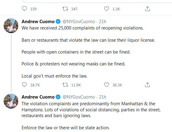 عصبانیت فرماندار نیویورک ازصف شلوغ مردم جلوی مِیخانهها: کاری نکنید مجبور شوم خودم به آنجا بیایم عصبانیت فرماندار نیویورک ازصف شلوغ مردم جلوی مِیخانهها: کاری نکنید مجبور شوم خودم به آنجا بیایم