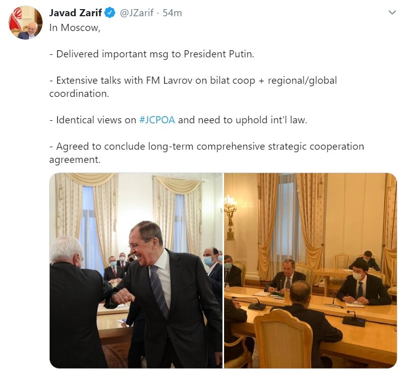 ظریف: حامل پیام مهمی برای پوتین بودم ظریف: حامل پیام مهمی برای پوتین بودم