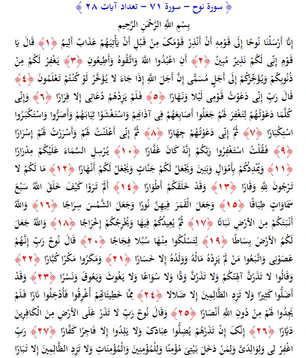 سوره های قرآن/ سوره نوح (متن، ترجمه و فایل صوتی)
