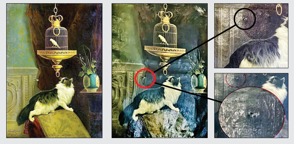 تابلوی بینظیر کمالالملک در کاخ گلستان هنگام میخزدن به دیوار پاره شد تابلوی بینظیر کمالالملک در کاخ گلستان هنگام میخزدن به دیوار پاره شد