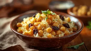 طرز تهیه نخود پلو با کشمش خوشمزه و عطردار