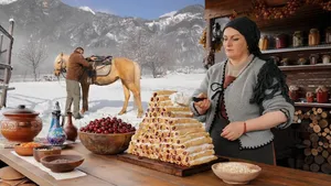 پخت کیک گیلاس در دل طبیعت کوهستان