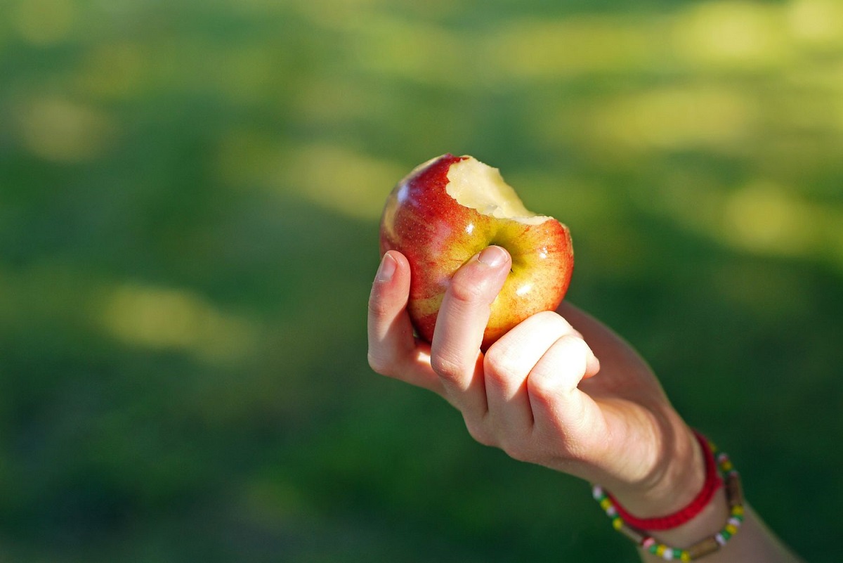 سیب گاز زده در دست یک فرد